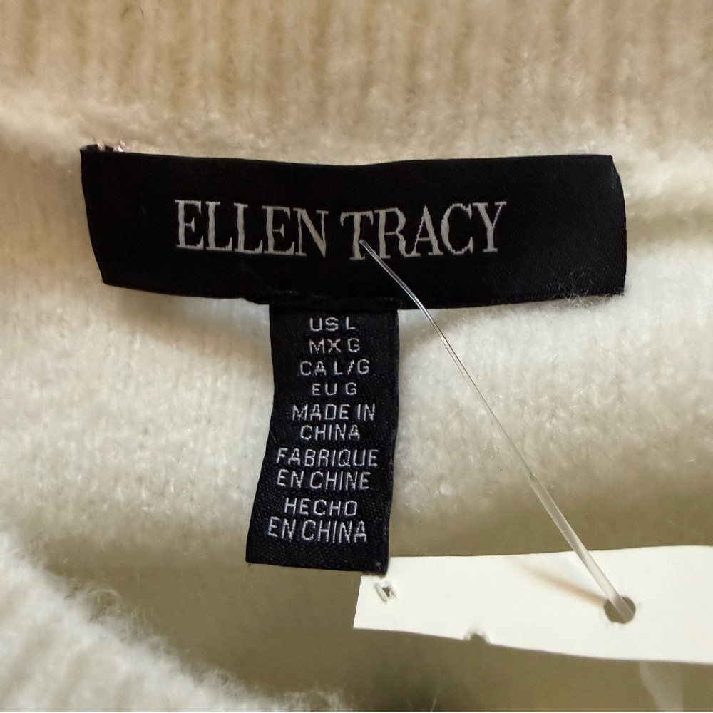 ELLEN TRACY New Puff Short Sleeve White Black Heart Crop Knit Sweater Sz Large - Picture 9 of 11